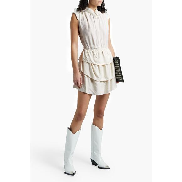 IRO Calcie Ruffle Hem Mini Dress Ecru Layered Jacquard